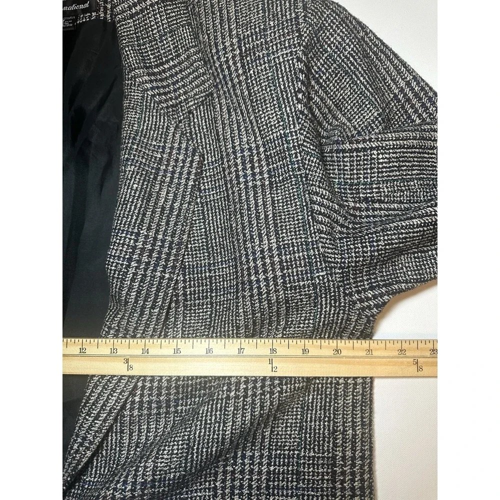 VTG Adolfo International Women 100% Silk Oversized Glen Plaid Gray Blazer‎ SMALL